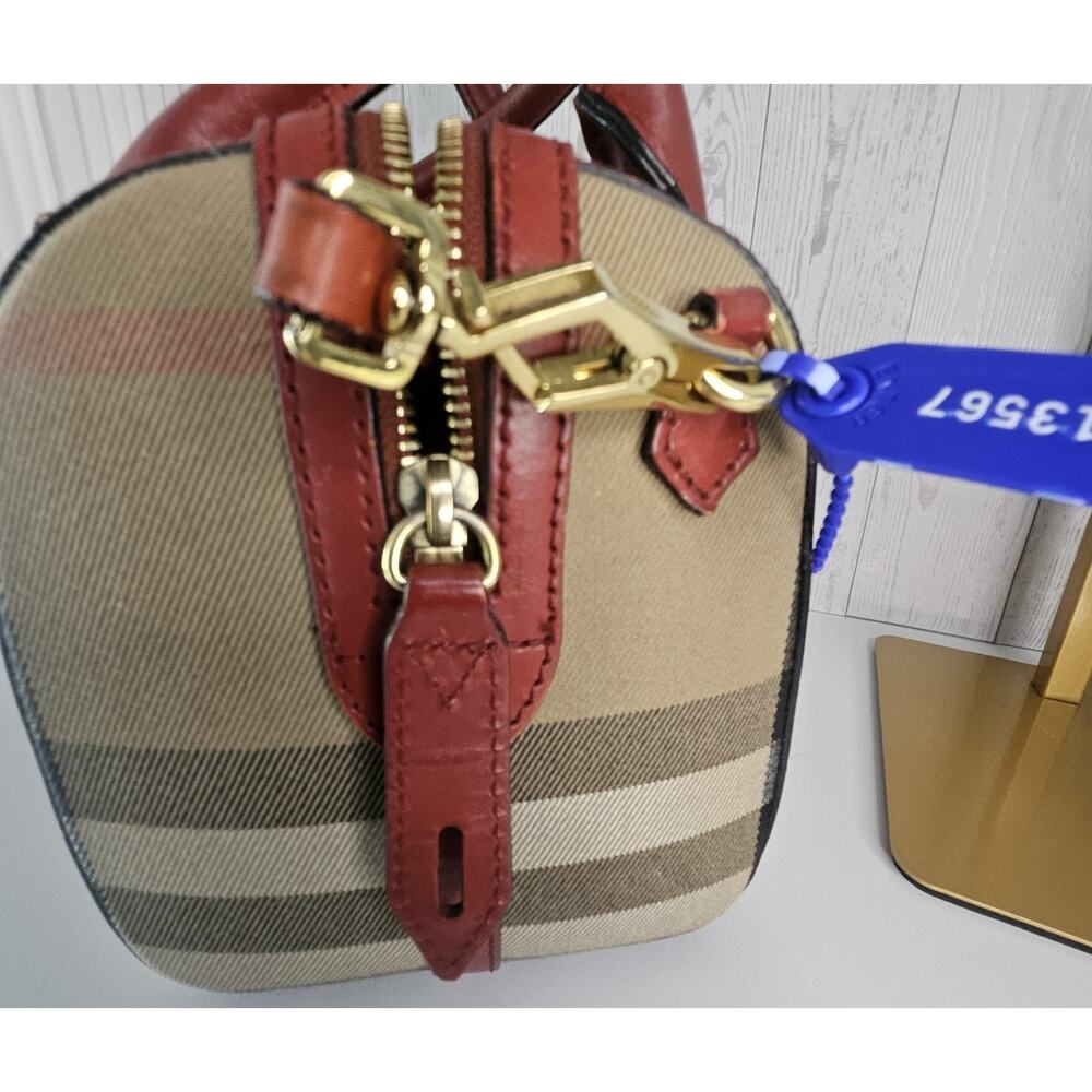 BURBERRY House Check Bridle 100 % Calfskin Medium Alchester Bowling Bag Italy - Picture 9 of 16